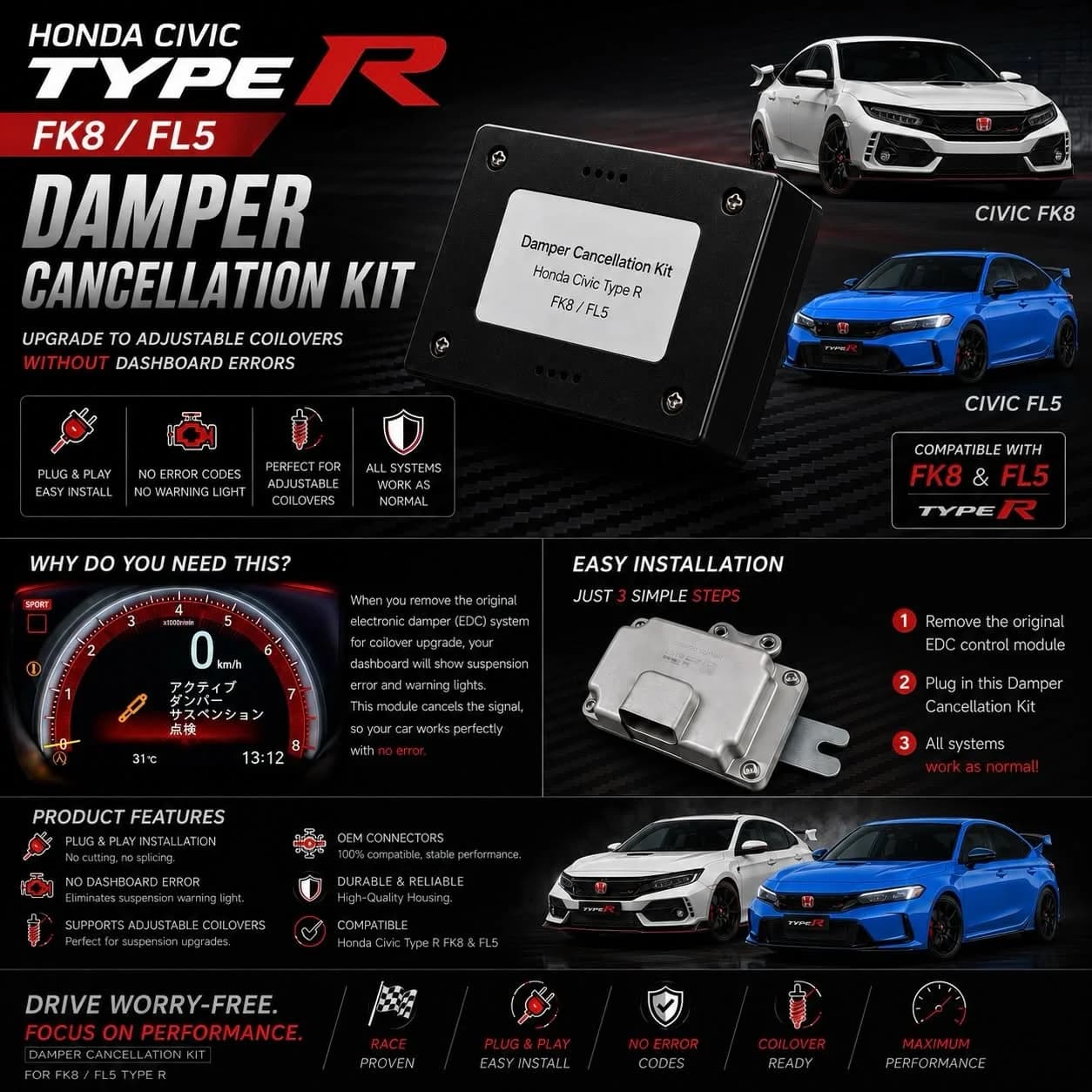 Honda Civic Type R FL5 / FK8 — Damper Cancellation Kit Installation — workshop case photo